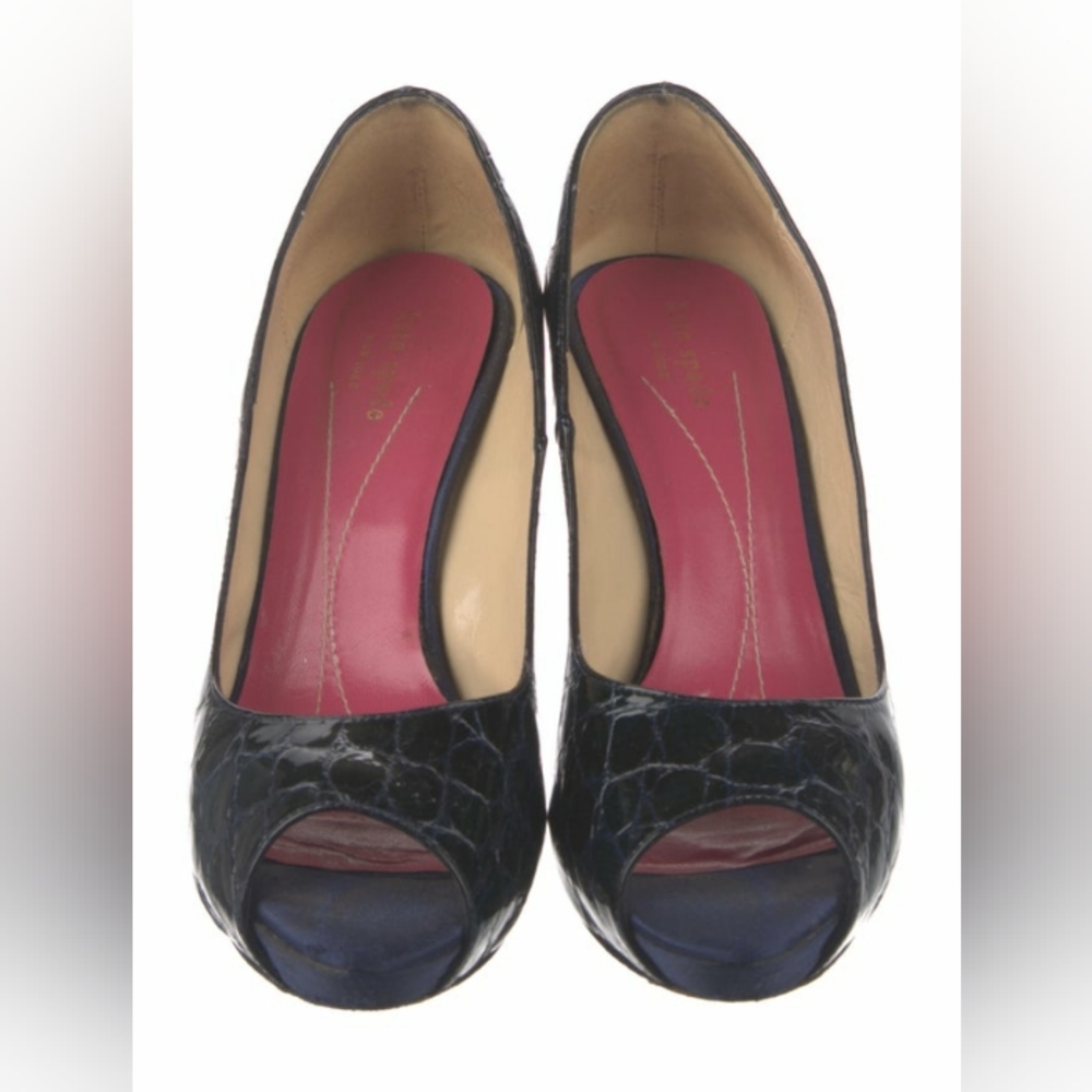 Kate Spade NY Crocodile Pumps Sz 10B Navy Blue Patent Leather UGC